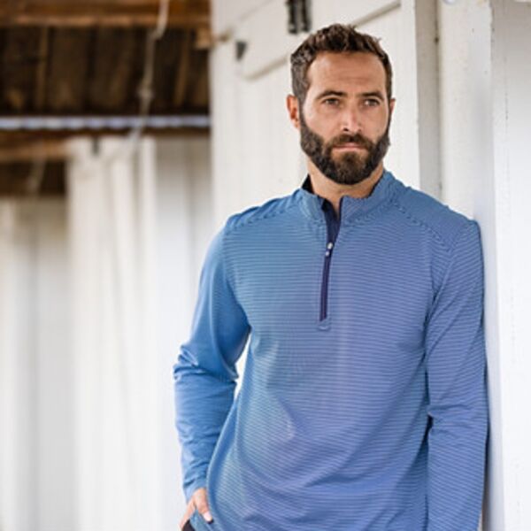 Cutter & Buck Virtue Eco Pique Micro Stripe Recycled Mens Quarter Zip Thumbnail